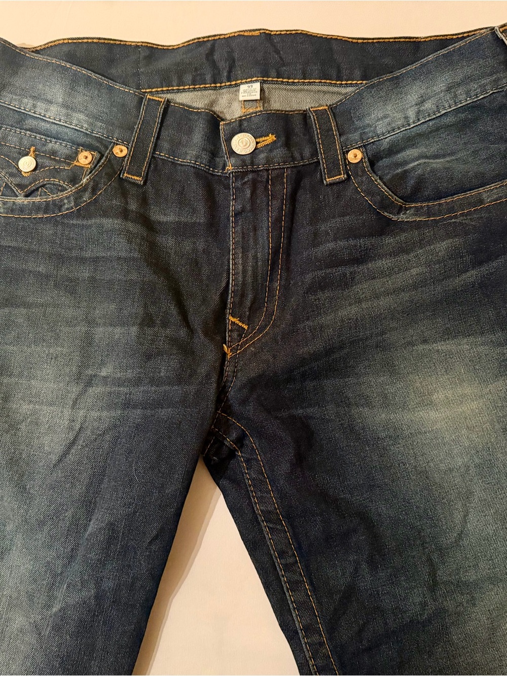 True Religion Ricky Big T Jeans 33x34 Blue Thick Stitch Flap Pockets Made In USA - Picture 4 of 16